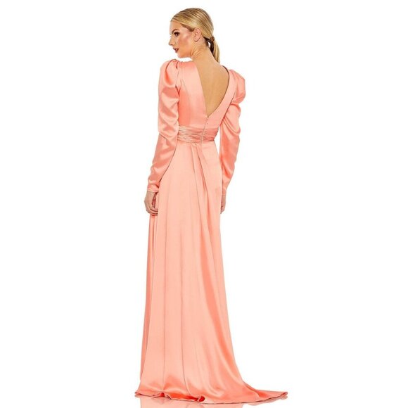 NWT Mac Duggal Faux Wrap Long Sleeve A Line Gown Peach 16 - Picture 4 of 8